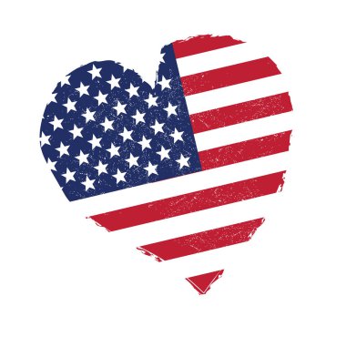 ABD bayrağı kalp şeklinde. Grunge Amerika Birleşik Devletleri bayrağı vektör.