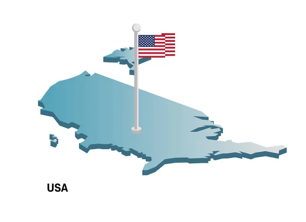 Mapa 3d de Estados Unidos con bandera estadounidense sobre fondo blanco — Vector de stock