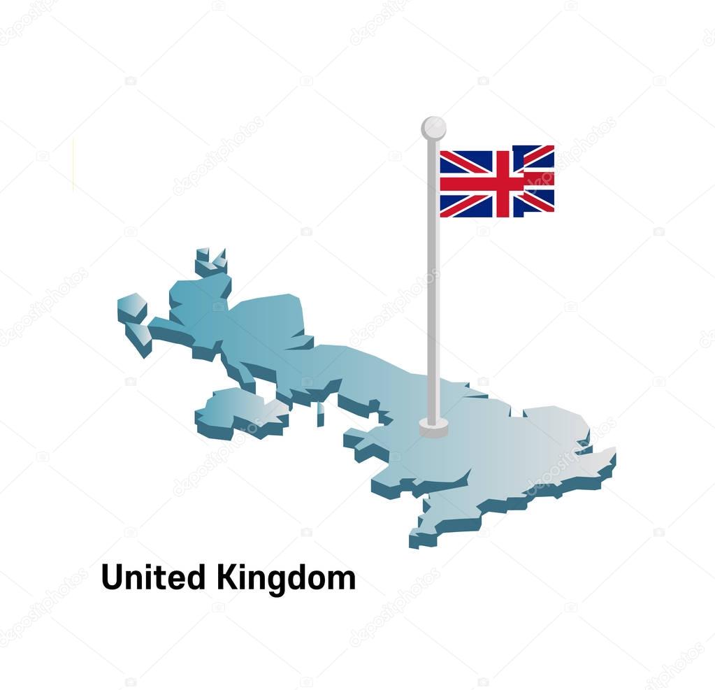 United kingdom 3d map with Great Britain flag on white background 