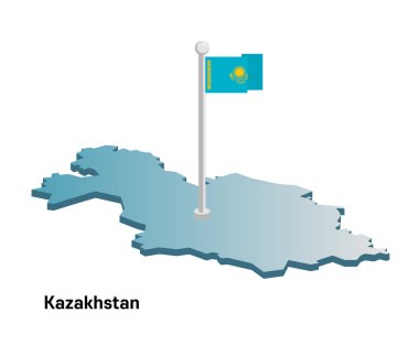  Kazakistan ulusal bayrak ile 3d vektör harita 