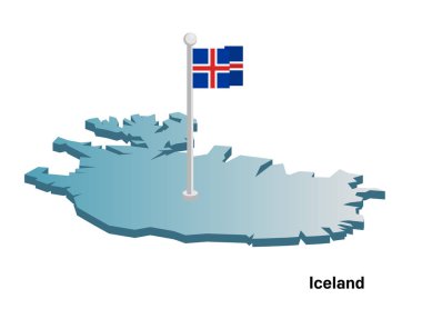 İzlanda Milli bayrak ile 3d vektör harita 