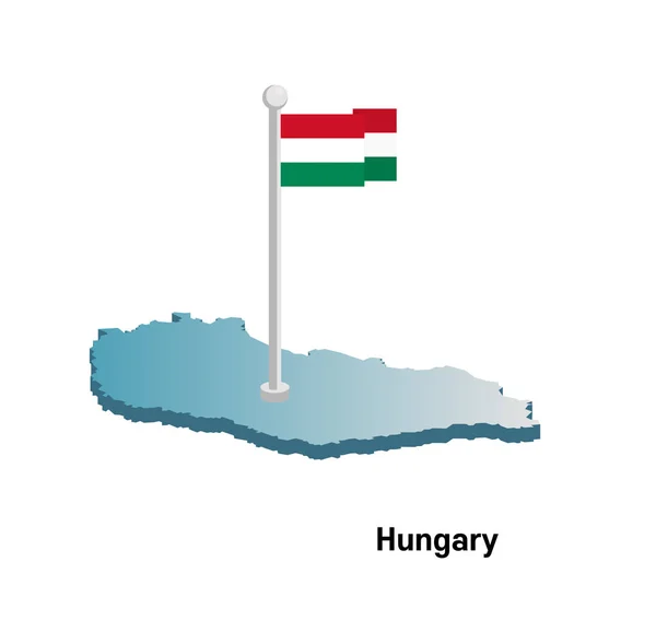 Hongrie Carte vectorielle 3d avec drapeau national — Image vectorielle