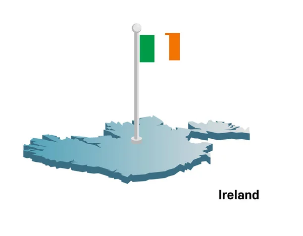 Irlanda 3d mapa vetorial com bandeira nacional — Vetor de Stock