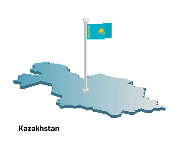 Kazakhstan 3d vector map with national flag — Stock Vector