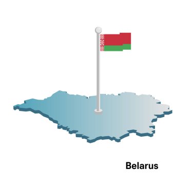 Beyaz Rusya bayrağı vektör çizim ile 3d harita.