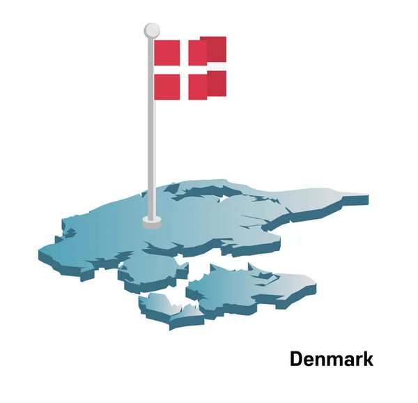 Данія тривимірну карту з прапором Векторна ілюстрація. — стоковий вектор