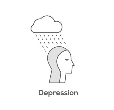 Depresyon ve üzüntü kavramsal vektör satırı simgesi.