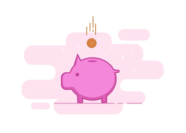 Płaska linia oszczędności wektor ikona. Piggy bank ilustracji — Wektor stockowy
