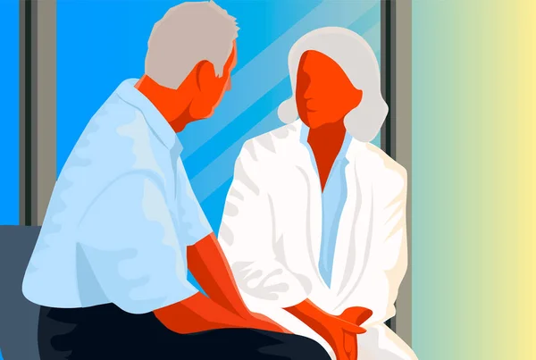Женщина-врач объясняет пациенту-мужчине — стоковый вектор