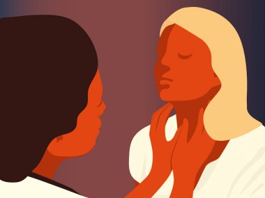 Tiroid bezi muayene. Doktor hastanın boyun incelenmesi