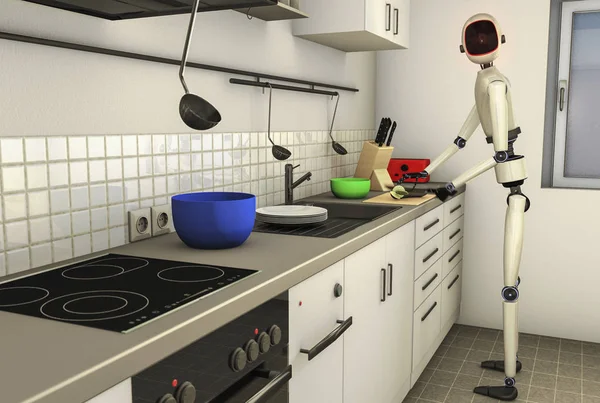 a robot in the kitchen
