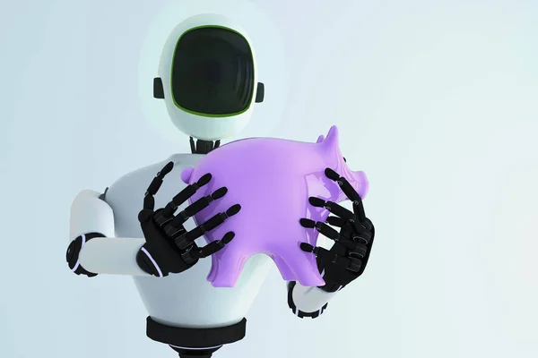 Een piggy bank in een robotic hand — Stockfoto