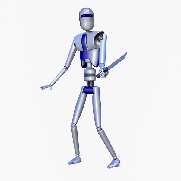 Un robot peligroso con un cuchillo en la mano (representación 3d ) — Foto de Stock