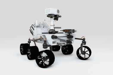 Beyaz arkaplana karşı bir Mars gezgini (3d görüntüleme)