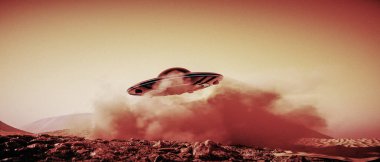 an unidentified flight objet landing on mars (3d rendering) clipart