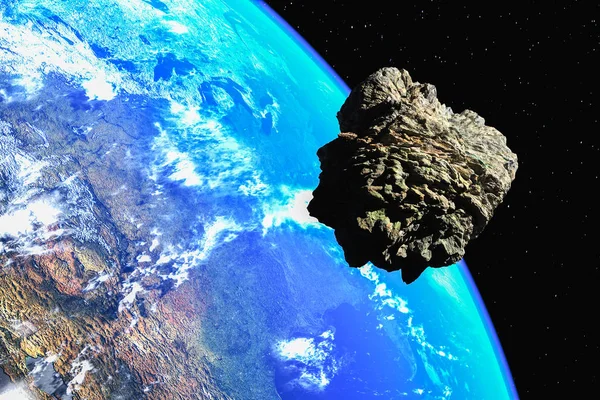 在通往地球的路上的小行星（3D渲染） 。 — 图库照片