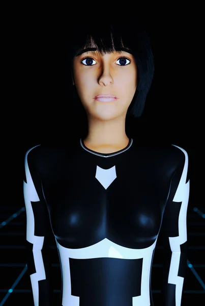 Una mujer futurista en una cuadrícula (representación 3d ) — Foto de Stock