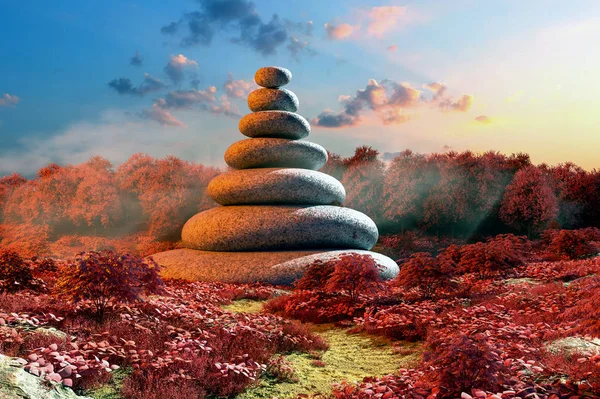 Zen meditation background,balanced stones stack (3d rendering) — Stock Image Zen meditation background,balanced stones stack (3d rendering) Stock Picture