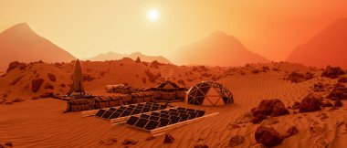 Kızıl Gezegen Mars 'ta bir ileri karakol (3D görüntüleme))