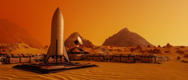 Kızıl Gezegen Mars 'ta bir ileri karakol (3D görüntüleme))