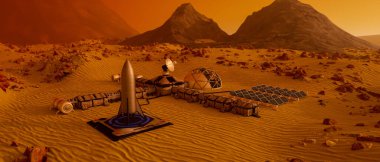 Kızıl Gezegen Mars 'ta bir ileri karakol (3D görüntüleme))