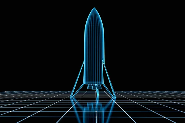 网格上的虚拟火箭 3D渲染 — 图库照片