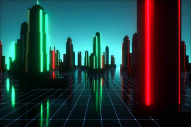 neon parlayan küplere sahip fütüristik bir arkaplan (3d görüntüleme)
