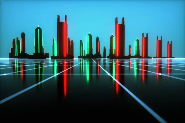 Uno Sfondo Futuristico Con Cubi Luminosi Neon Rendering — Foto Stock