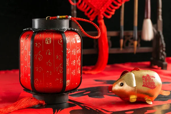 Spring Festival materials such as couplets, lanterns, pen and ink, and ingot