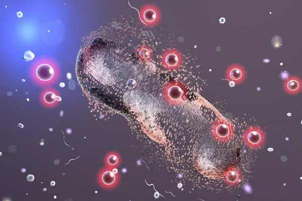 Καταστροφή ενός βακτηρίου από Νανοσωματίδια αργύρου — Φωτογραφία Αρχείου