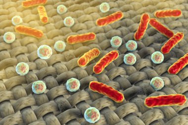 Dirthy bezler. Kavramsal görüntü mikroplar kumaş yüzeyinde gösterilen