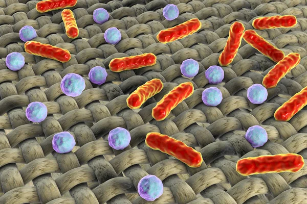 Dirthy bezler. Kavramsal görüntü mikroplar kumaş yüzeyinde gösterilen