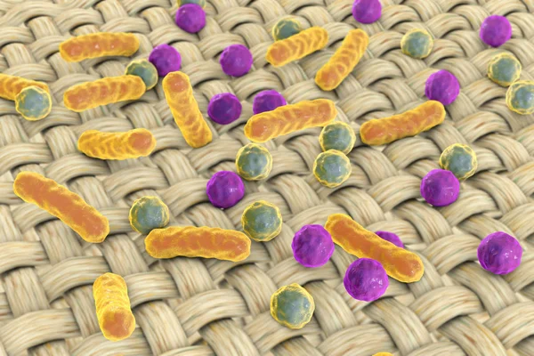 Dirthy bezler. Kavramsal görüntü mikroplar kumaş yüzeyinde gösterilen