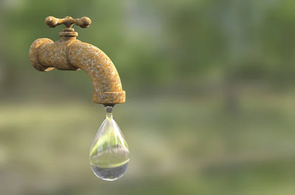 Bezpieczeństwa wody pitnej koncepcji, 3d ilustracja pokazuje kranu z wodą — Zdjęcie stockowe