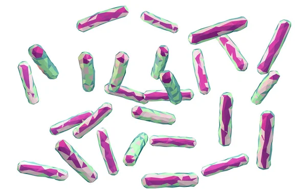 Низкополигональные бактерии Mycobacterium tuberculosis выделены на белом фоне — стоковое фото