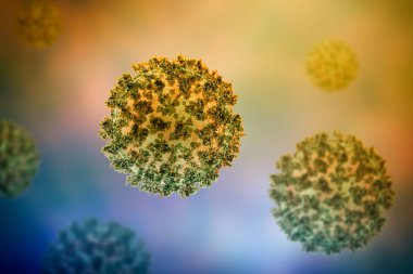 SARS-CoV-2, COVID-19 'a neden olan koronavirüs, 3 boyutlu illüstrasyon virüsün yüzey artışlarını gösteriyor.
