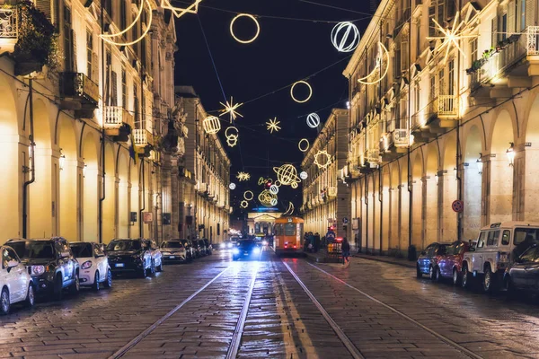 Декабря 2017 Года Турин Италия Вид Главную Улицу Города Рождественские Лицензионные Стоковые Изображения