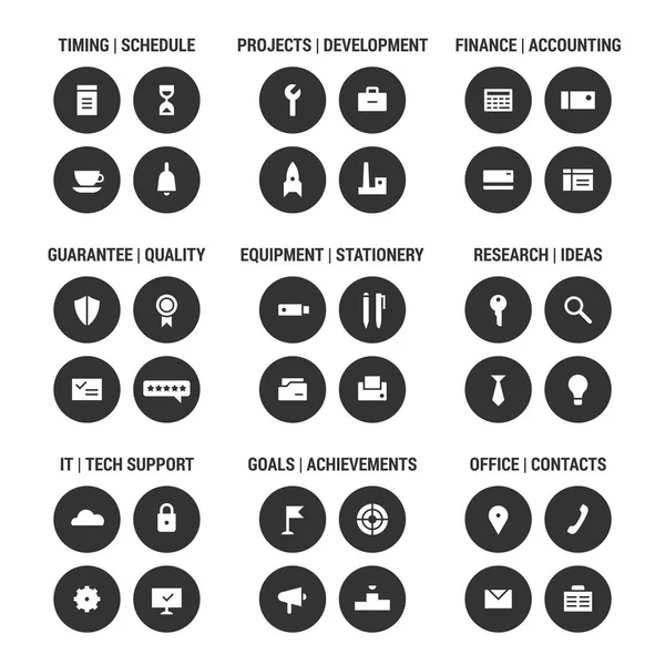 Icônes ensemble de la zone corporative. Blanc sur noir . — Image vectorielle