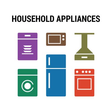 Ev aletleri Icons set. Büyük. Düz. Renkli.