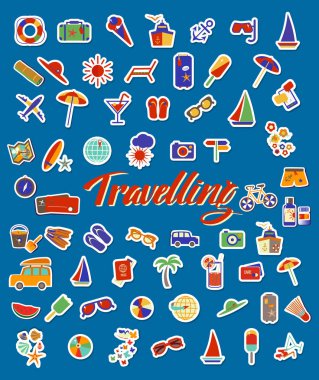 Mutlu tatil düz arka plan. Düz tasarım stili modern vektör çizim Icons set
