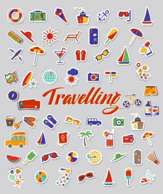 Mutlu tatil düz arka plan. Düz tasarım stili modern vektör çizim Icons set