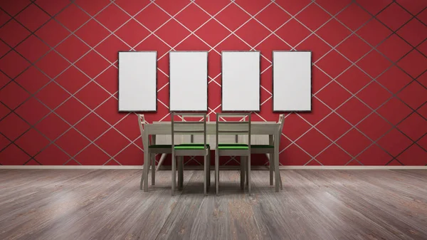 Interior with blank picture frames 3d rendering