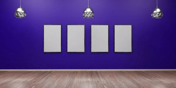 Interior with blank picture frames 3d rendering