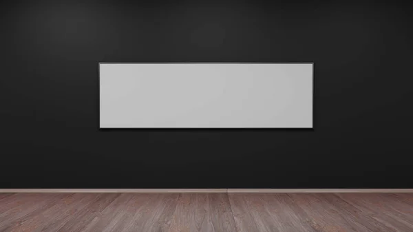 Marco de fotos de plata en la pared negra 3d renderizado — Foto de Stock