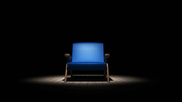 Blue chair in the dark 3D rendering — Stock Photo, Image