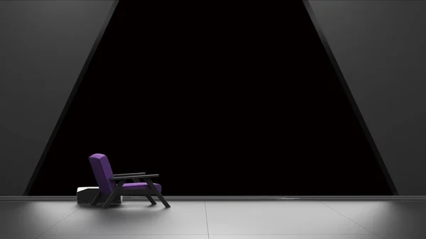 Интерьер с пустым окном, изолированным на черном 3D рендеринге — стоковое фото