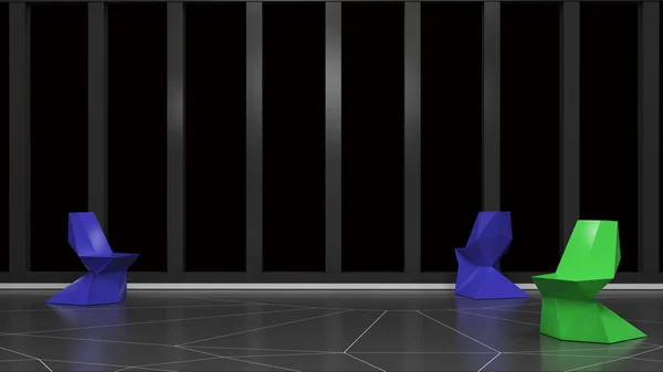 ब्लैक 3 डी रेंडरिंग पर अलग खाली विंडो के साथ आंतरिक — स्टॉक फ़ोटो, इमेज