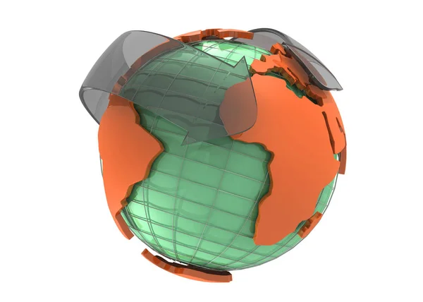 Flechas y globo terráqueo 3D renderizado —  Fotos de Stock