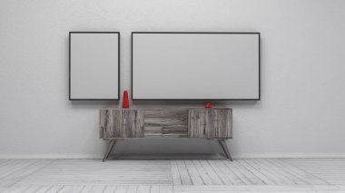 Boş resim çerçeveleri 3d render ile iç