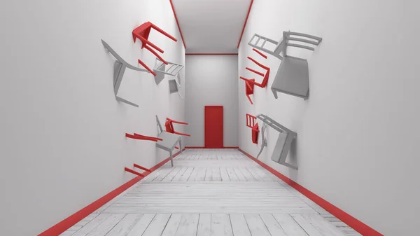 Chaise intégrée dans le rendu 3d mural — Photo